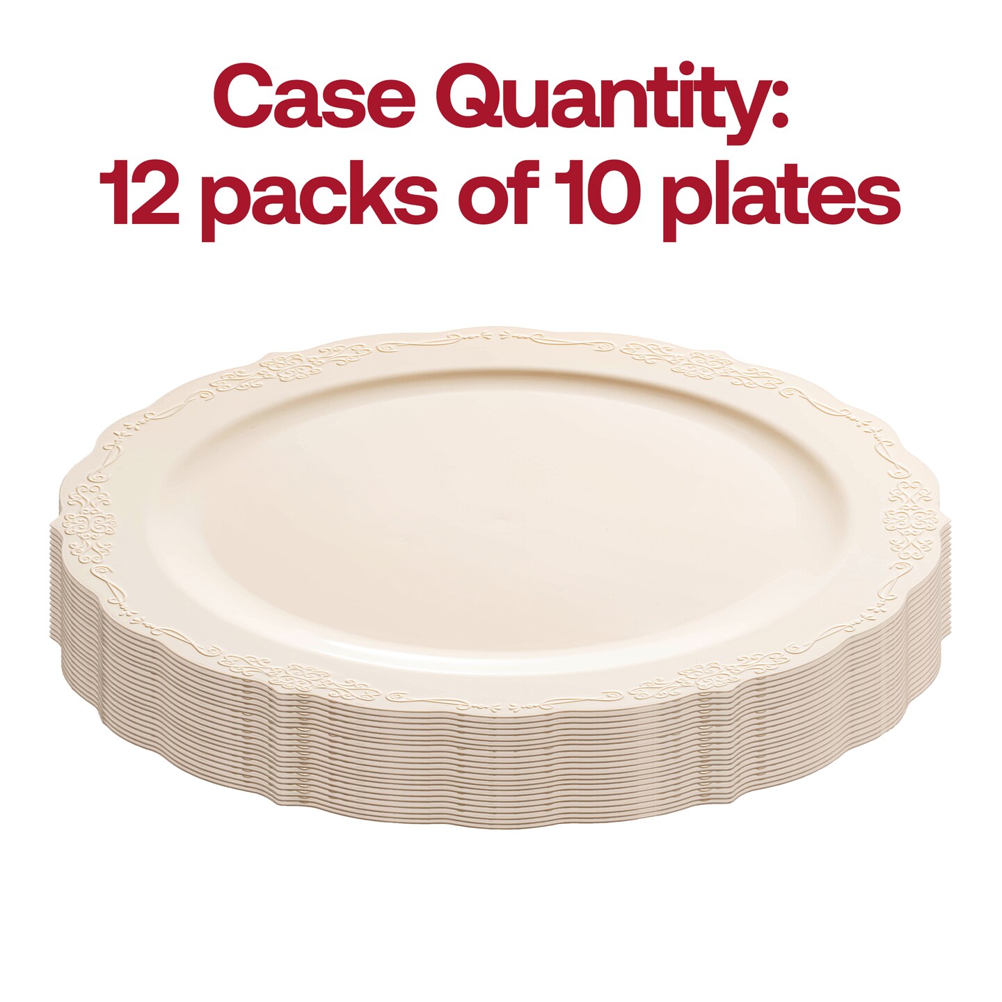 Ivory Vintage Round Disposable Plastic Dinner Plates - 10&#x22; (120 Plates)