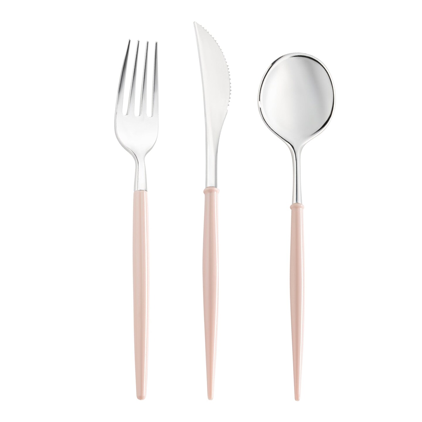 Silver with Pink Handle Moderno Disposable Plastic Cutlery Set (240 Guests)