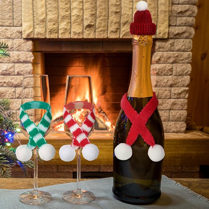 Mini Knitting Doll Hat Scarf Santa Snowman Hat Scarf Ornaments for DIY Craft Art Doll Decoration (Cute Color)