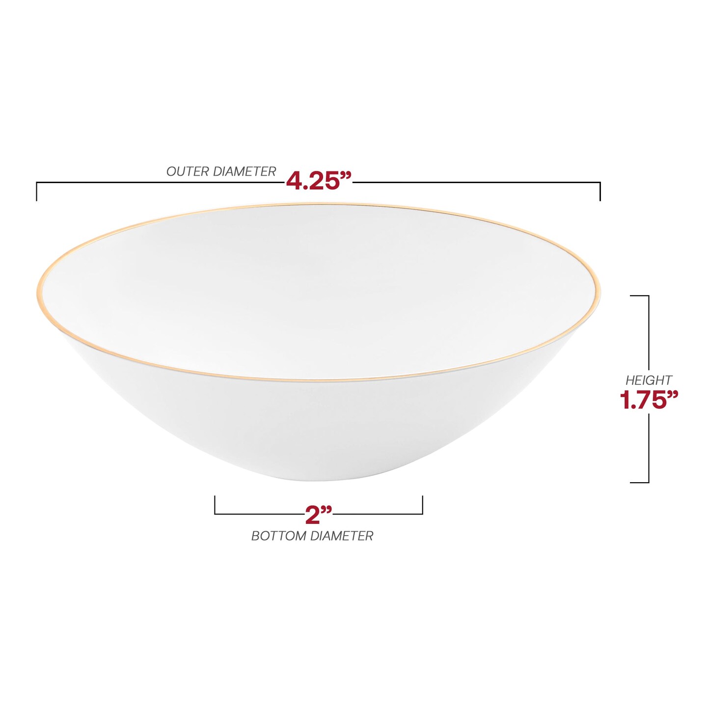White with Gold Rim Organic Round Disposable Plastic Dessert Bowls - 6 oz. (120 Bowls)