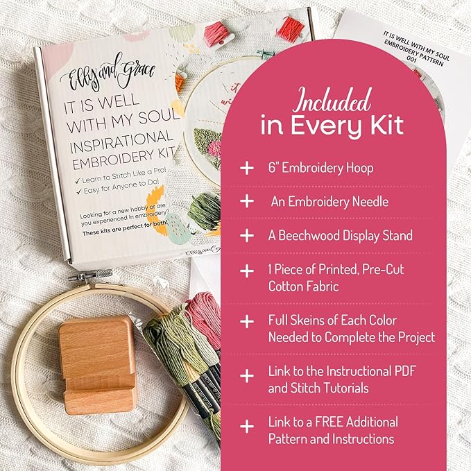 Embroidery Hoop, Easy Embroidery Kit for Beginners and Adults, Full Embroidery Hoop Kit with Needles and Thread Included (It is Well)