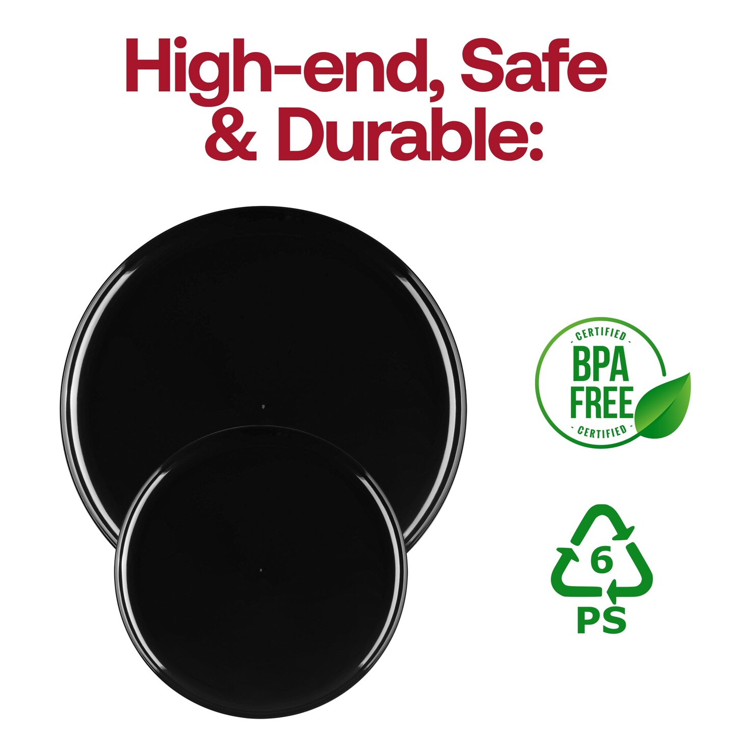 Black Flat Round Disposable Plastic Dinner Plates - 10&#x22; (120 Plates)