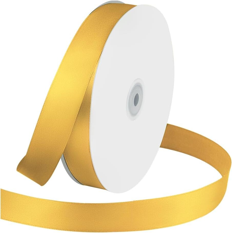 1 Inches X 100 Yards Polyester Satin Ribbon, Solid Color Yellow Satin Ribbon for Crafts, Gift Wrapping, Hair Bows, Wedding Party Decoration, Bow Making &#x26; Other Projects (Yellow)