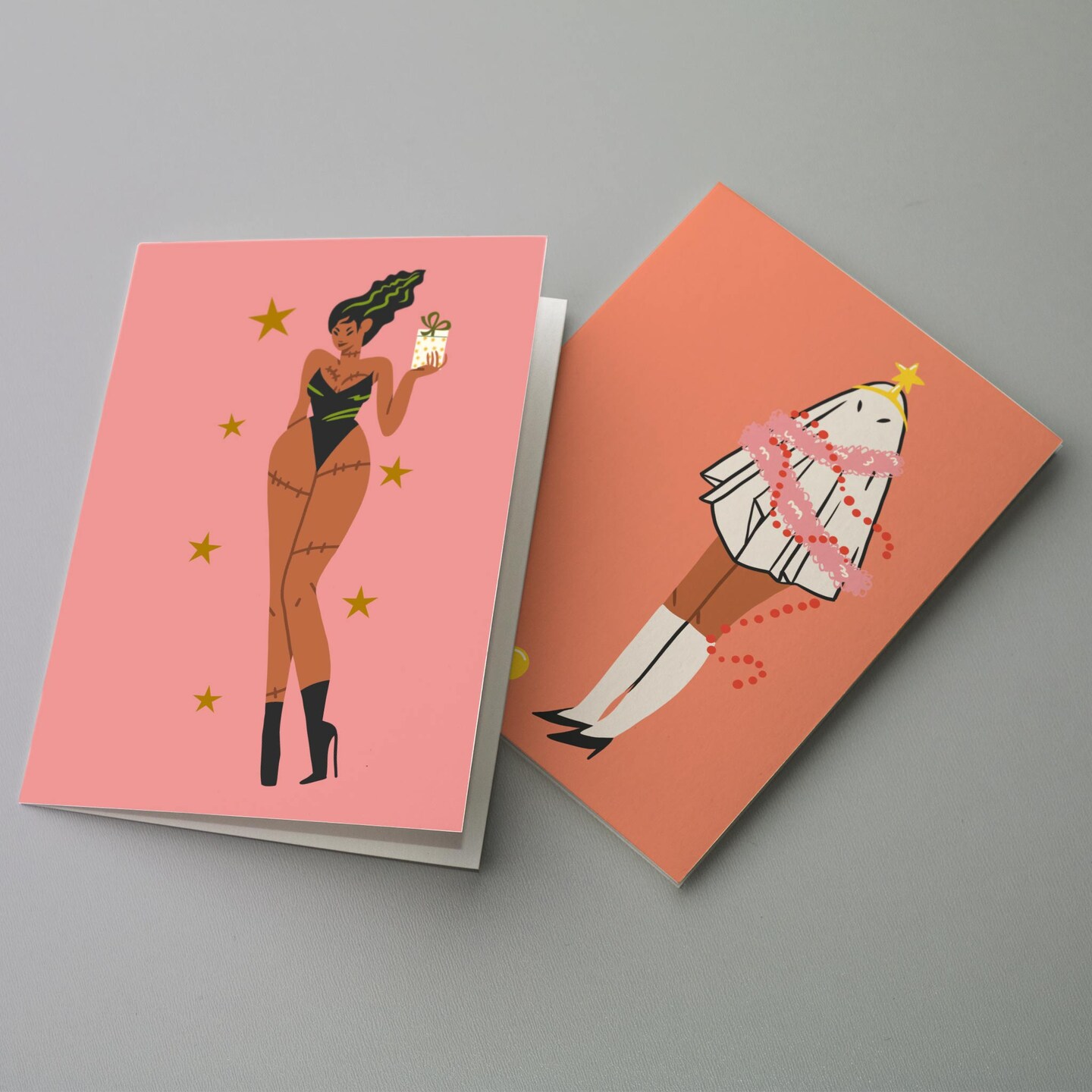 Fashion Christmas Cards - 24-Pack Holiday Greeting Cards with 12 Stylish and Playful Festive Outfits, Perfect for Sharing Merry Christmas &#x26; Holiday Wishes, Blank Inside for Personalized Messages - Bold and Unique Stationery Set