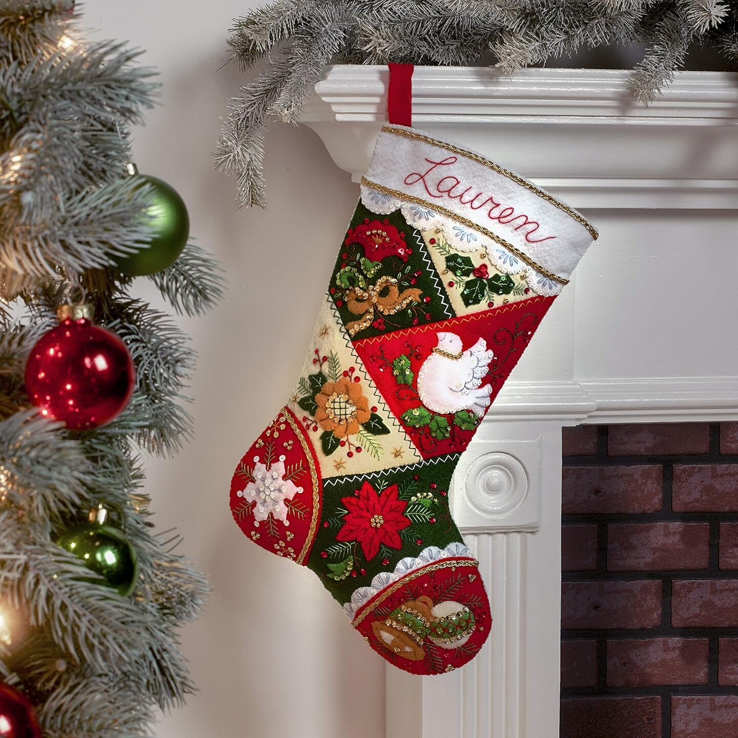 Elegant Patchwork, Felt Applique Christmas Stocking Kit, 18&#x22;&#x22;&#x22; (89261E)