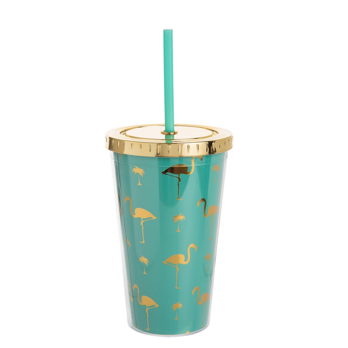 16 OZ PLASTIC BLUE FLAMINGO  TUMBLER