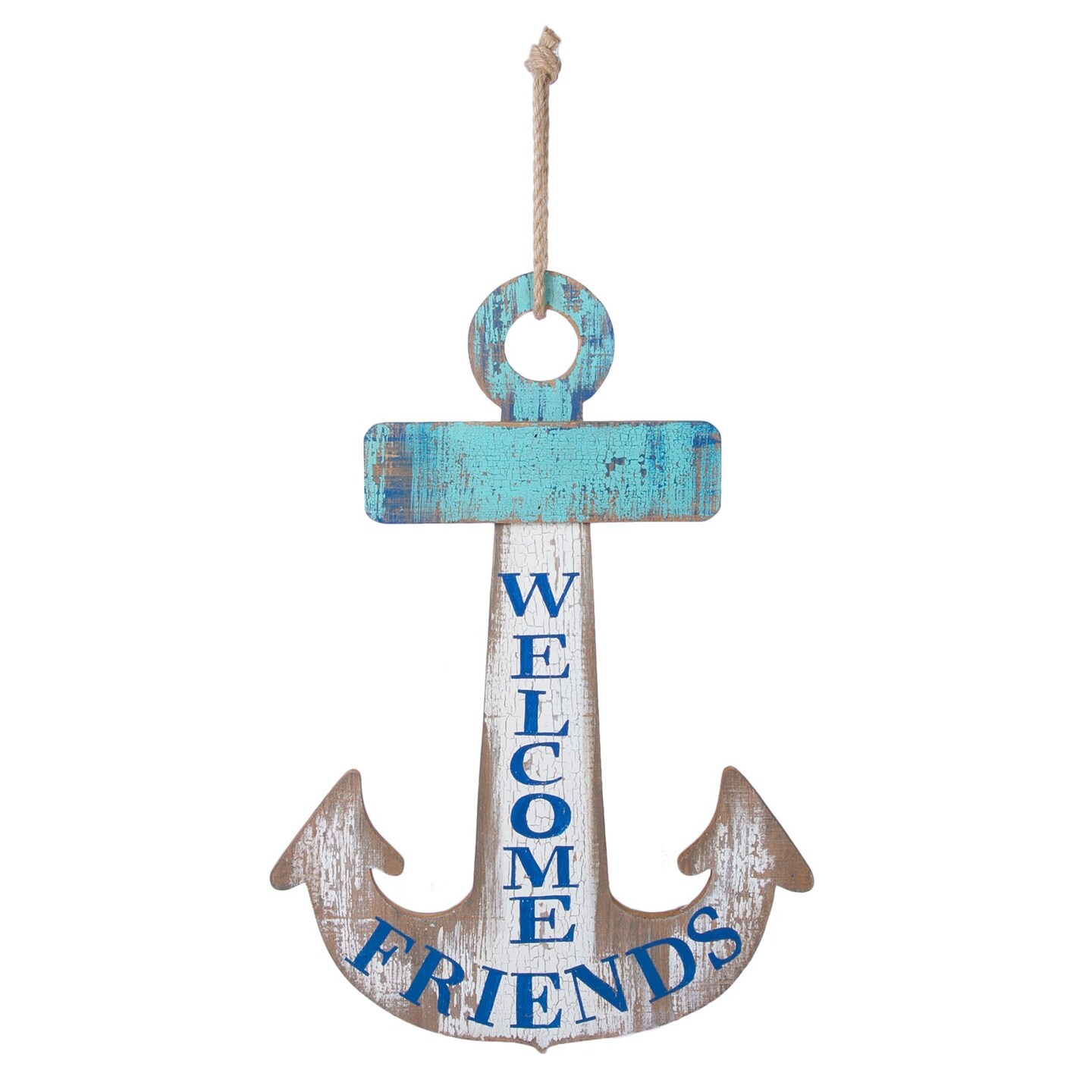 Welcome Friends Anchor Coastal Wall Hanging Plaque Sign, Color: Blue ...