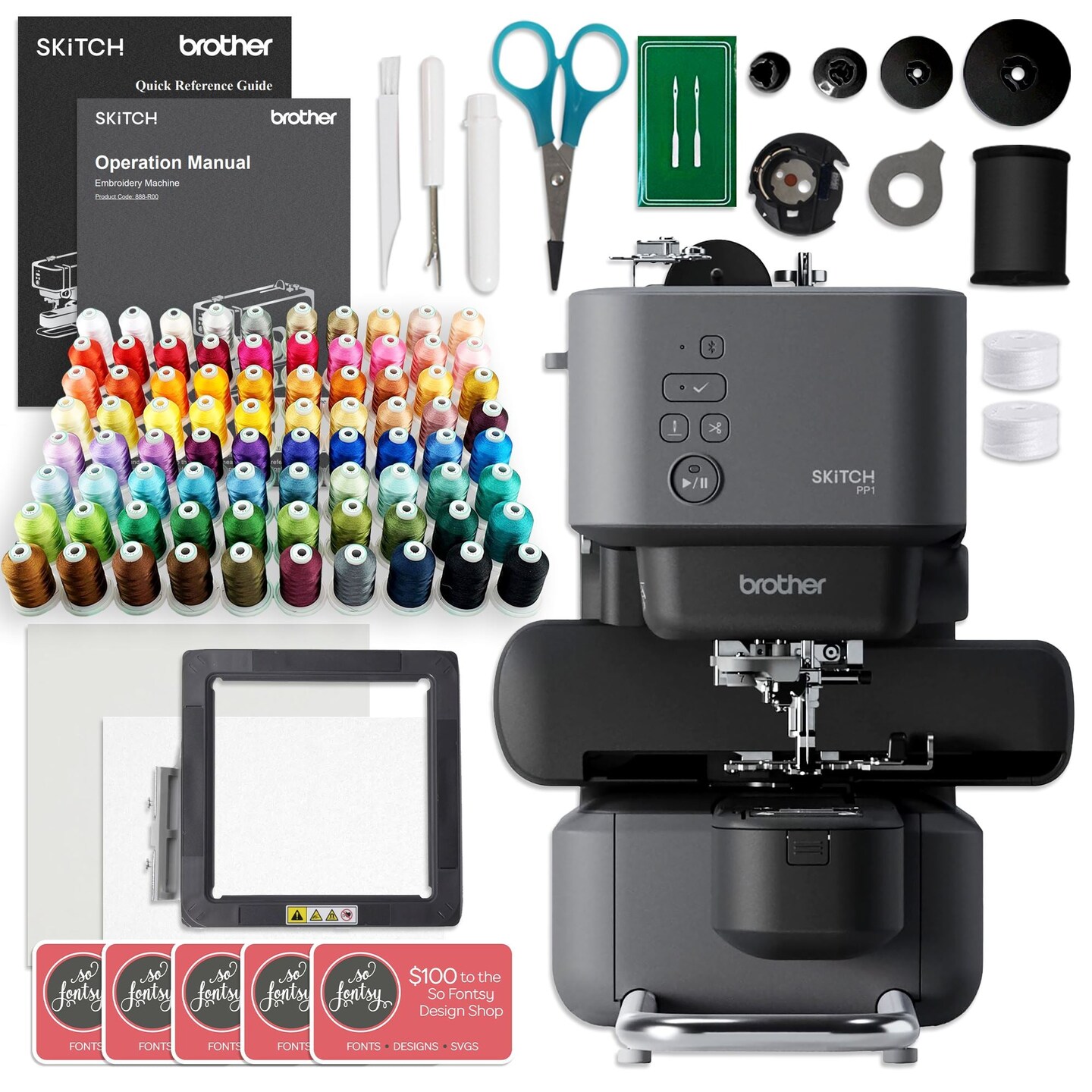 Brother Skitch PP1 4" x 4" Embroidery Machine with 80 Spools Thread Bundles