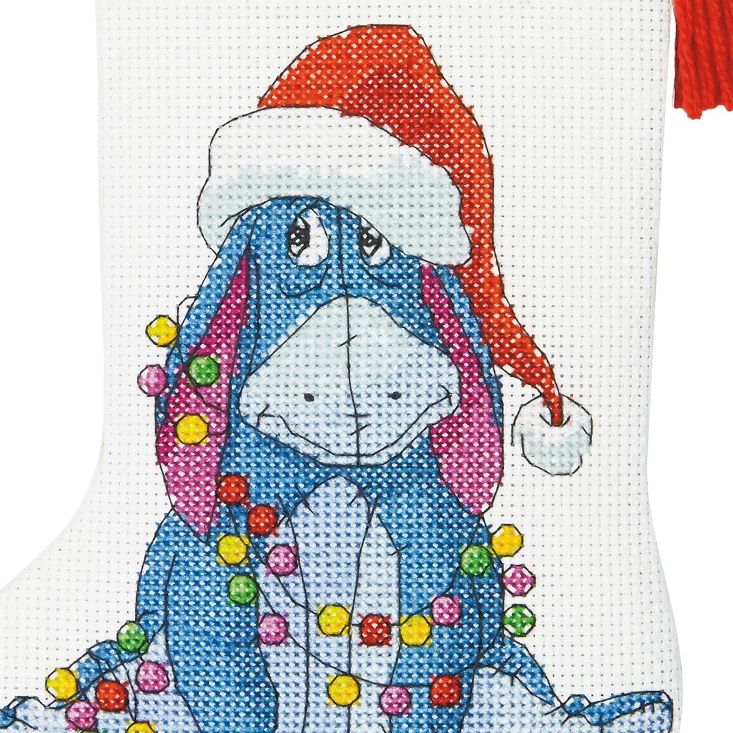 Eeyore Christmas Stocking Counted Cross Stitch Kit for Beginners, 14 Count White Aida Cloth, 10&#x27;&#x27;L