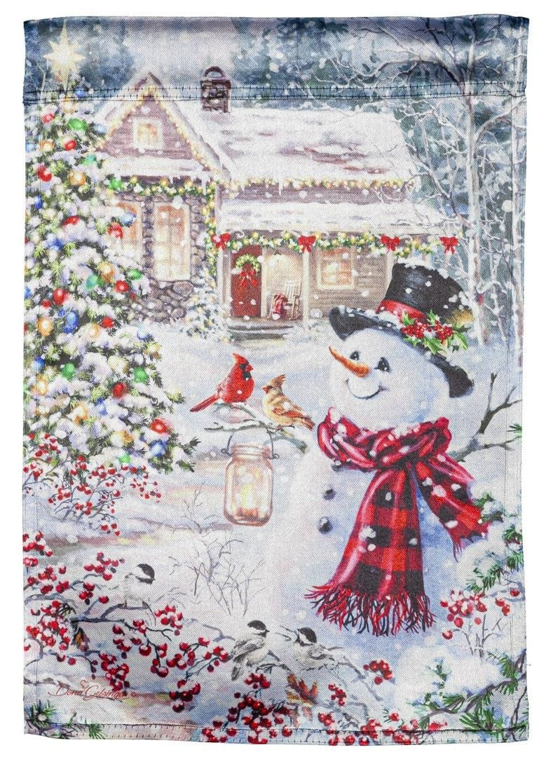 Cottage In The Snow Christmas Garden Flag 2 Sided Lustre