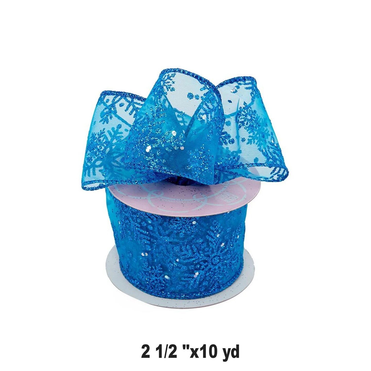 Blue Sparkle Snowflake Ribbon 10 Yards x 2.5 Inches 1 / ROLL