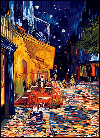 Needlepoint canvas for halfstitch without yarn Caf&#x221A;&#xA9; Terrace - Van Gogh SE929.569 Seg De Paris Printed Tapestry Canvas