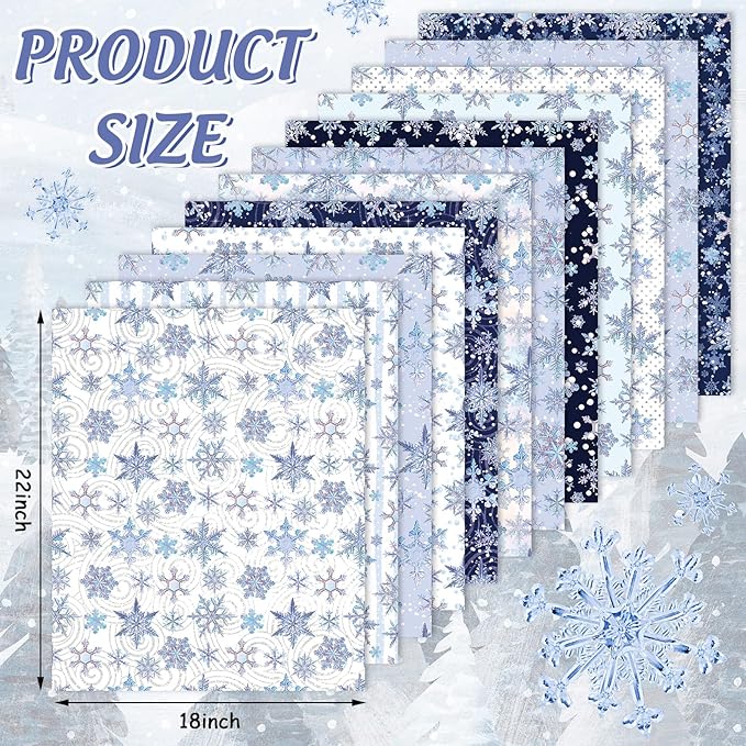 12Pcs Winter Cotton Fabric Bundles Blue Purple Snowflake Fat Quarter Xmas Winter Quilting Patchwork for DIY Handmade Sewing Crafting, 18 x 22 Inch