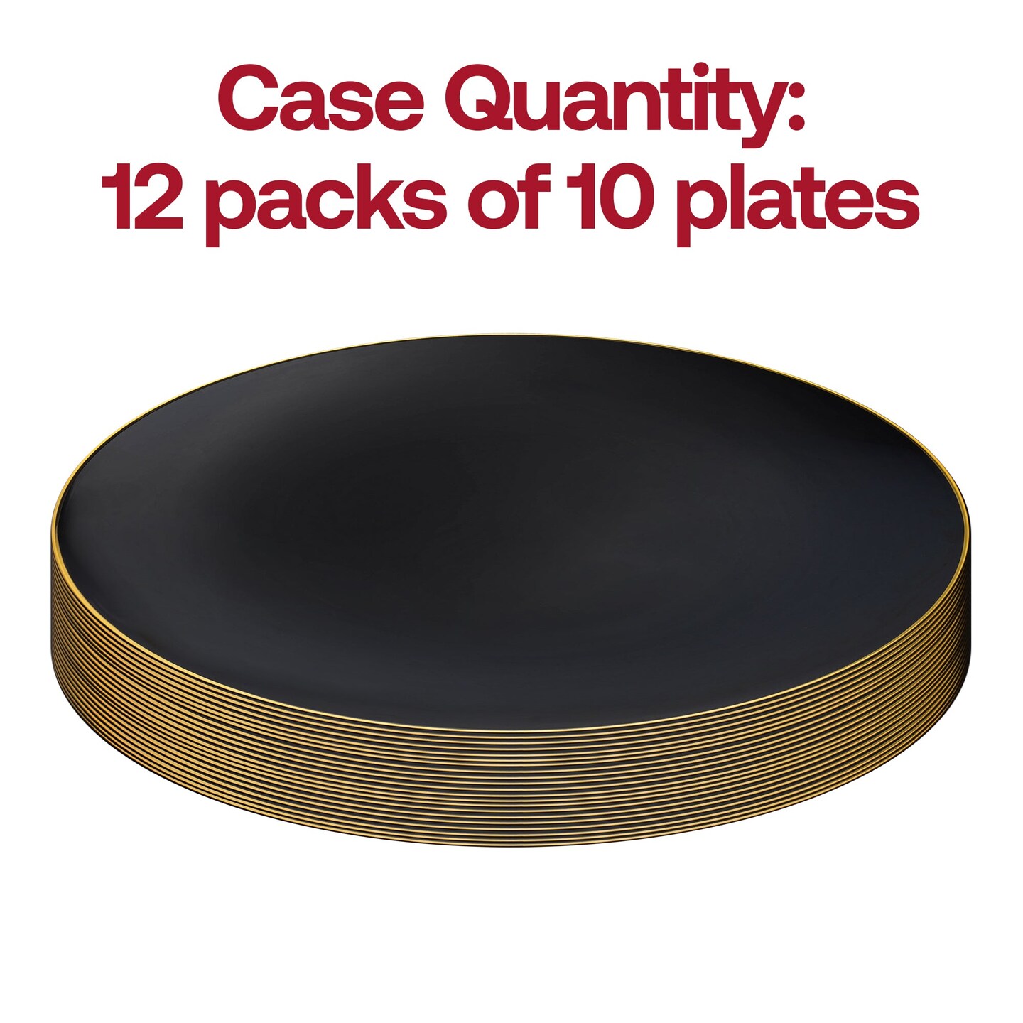 Black with Gold Rim Organic Round Disposable Plastic Dinner Plates - 10.25&#x22; (120 Plates)