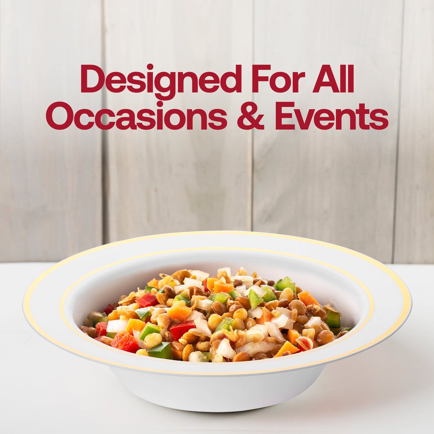 White with Gold Edge Rim Plastic Soup Bowls - 12 oz. (120 Bowls)