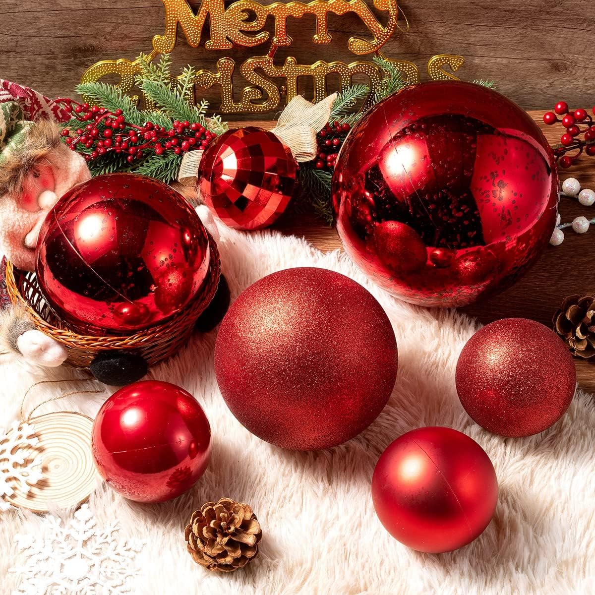 Large Christmas Ornaments Christmas Ball Ornaments Red Giant Shatterproof Christmas Ornaments Mercury Ball Christmas Tree Ornaments for Holiday Party(Red, 8.0&#x22; (1pcs))