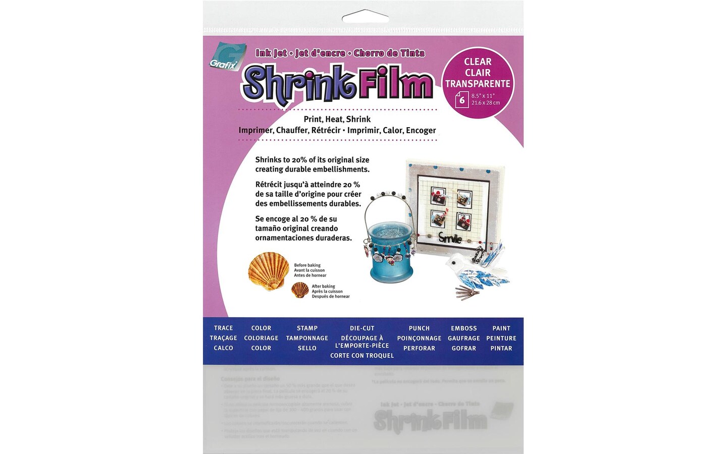 Grafix Shrink Film 8.5x11&#x22; Ink Jet 6pc Clear