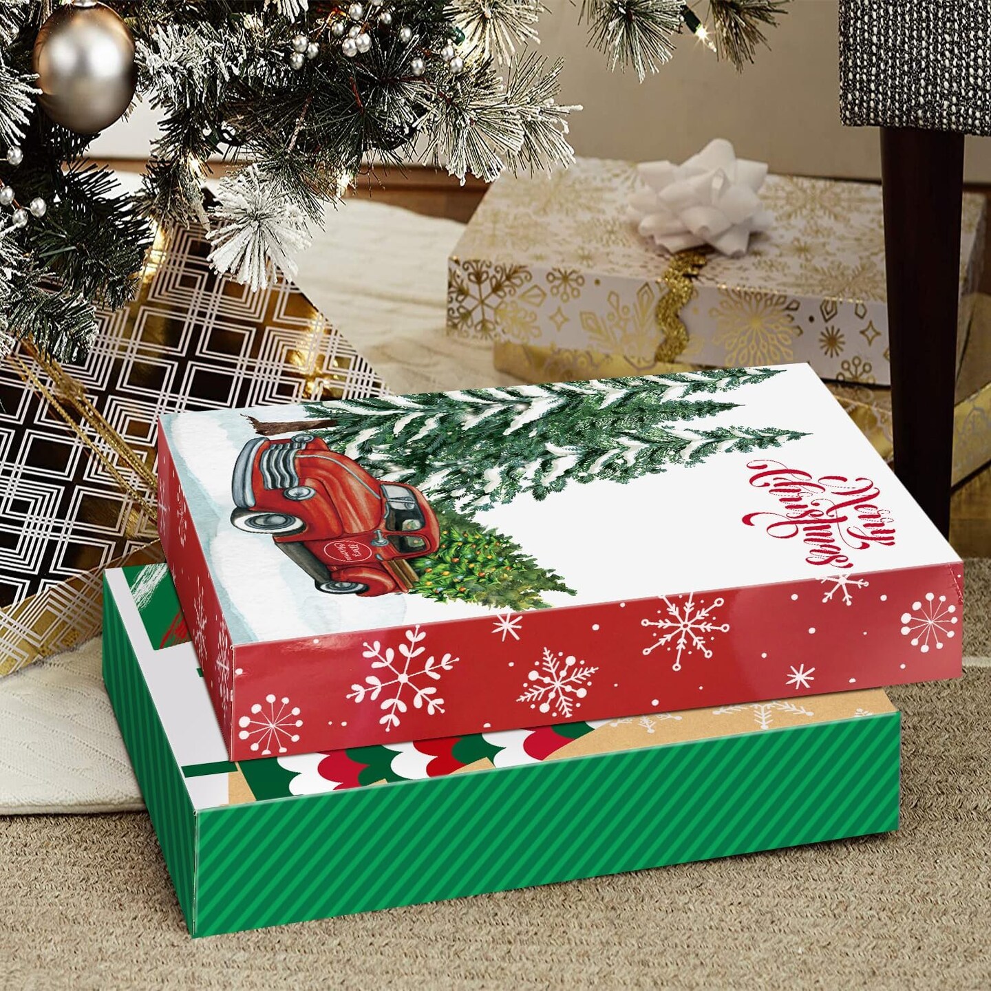 12 Large Christmas Gift Wrap Boxes bulk with Lids, 12 tissue paper and 80 Count Foil Christmas Tag Stickers for wrapping oversized Clothing (Robes, Sweater, Coat, Shirts) and Xmas Holiday Present