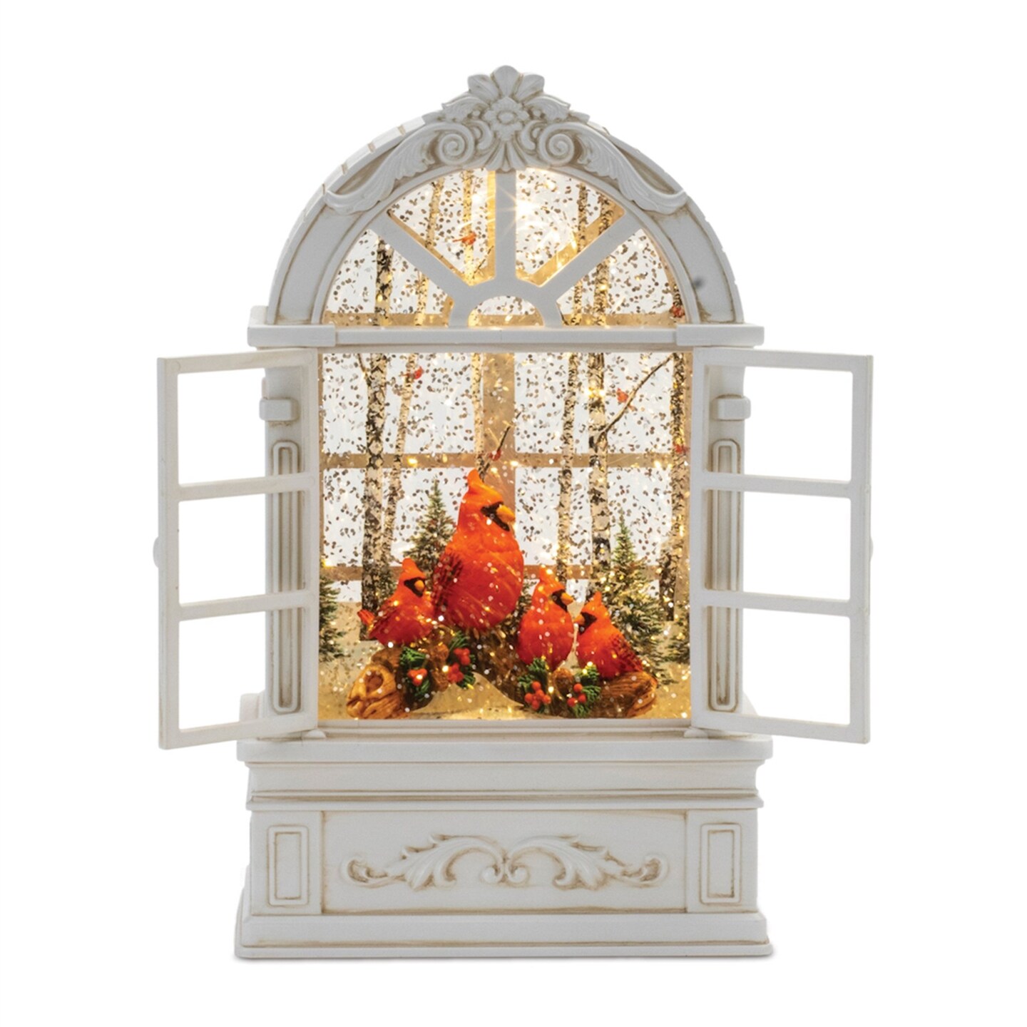Melrose LED Lighted Window Snow Globe with Cardinal Family - 9" - White and