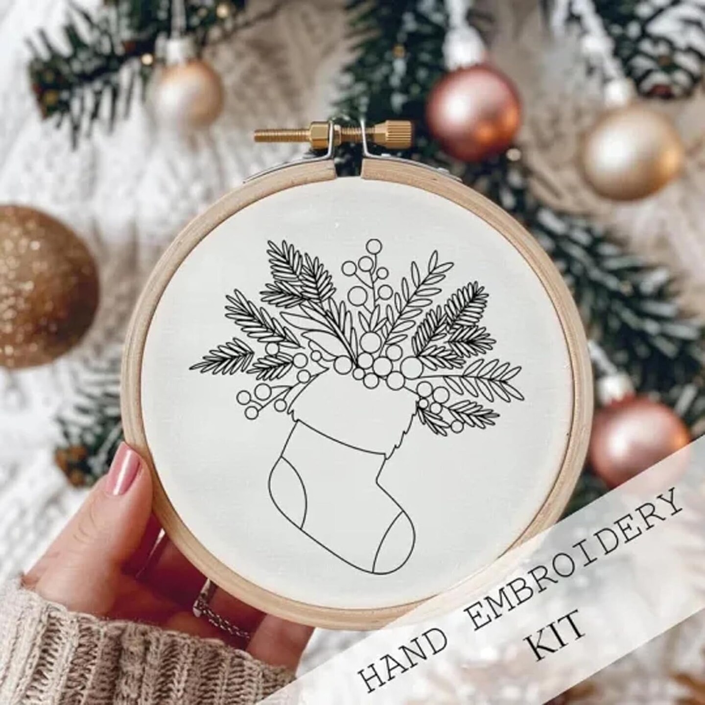 Christmas Embroidery KIT,Adults Kids DIY Handmade,Hand Embroidery Starter Kits with Stamped Embroidery Pattern,for Christmas Embroidery Kits for Adults Beginners Starter (E)