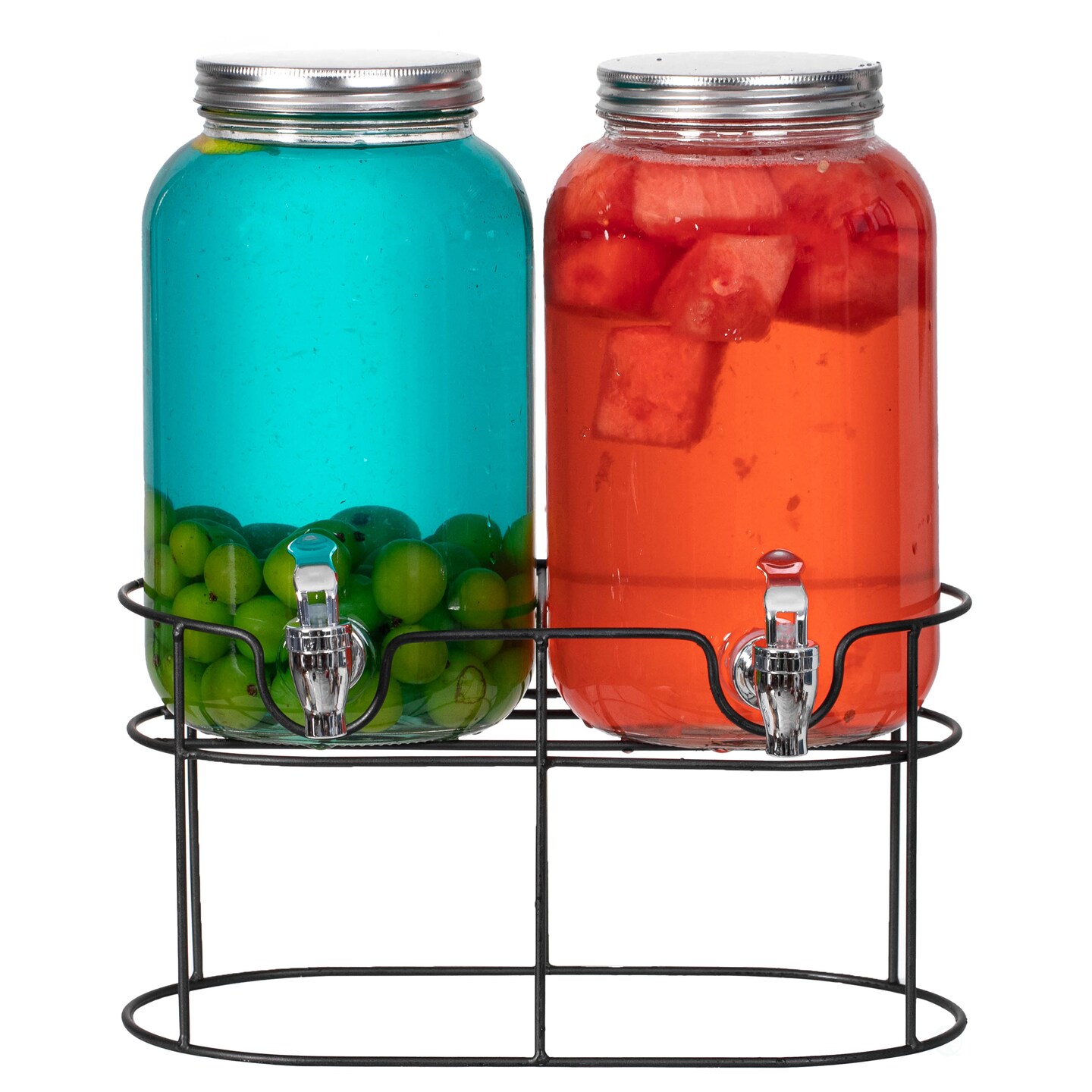 Basicwise 2-Pcs Glass Drink Dispenser Set - Ideal for Serving Beverages, Water, Lemonade and Juice at Picnics, Camping Trips, Wedding and Parties