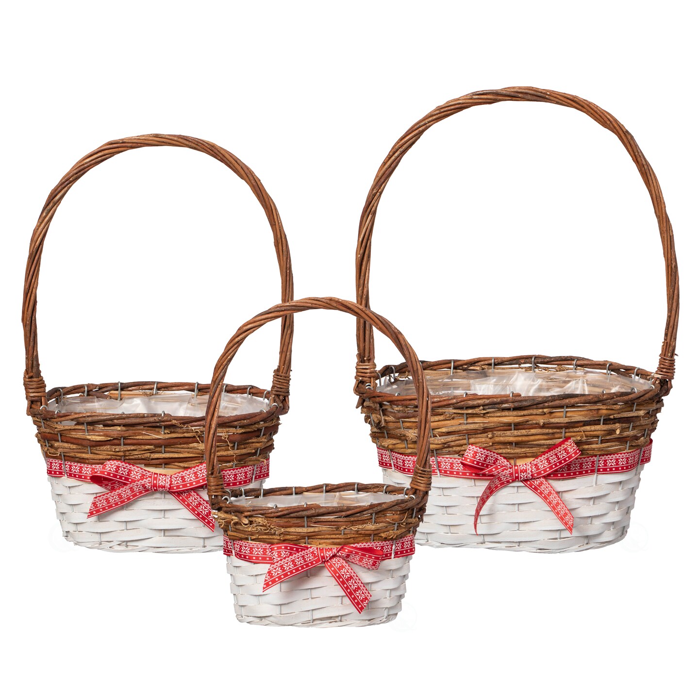 Wickerwise Set of 3 Rattan Woven Baskets with Handle and Plastic Lining, Sturdy and Stylish Picnic and Gift Baskets - Ideal as Fruit Basket, for Storing Picnic Accessories, Garden Items and Home Decor