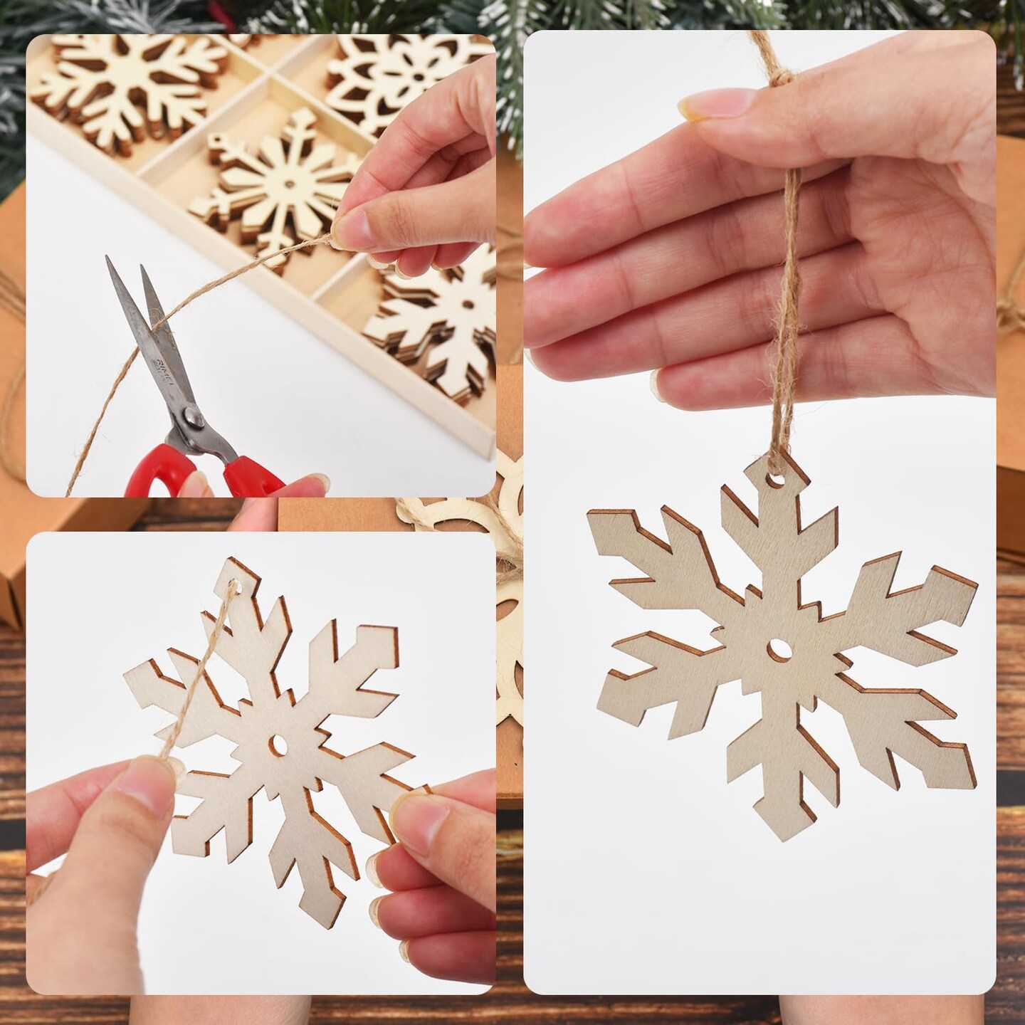 Snowflake Ornaments, 54PCs Unfinished Wooden Snowflakes Cutouts for DIY Christmas Decorations, Neutral Christmas Decor, Boho Xmas Tree Hanging Embellishments for Home Office (54 pcs)