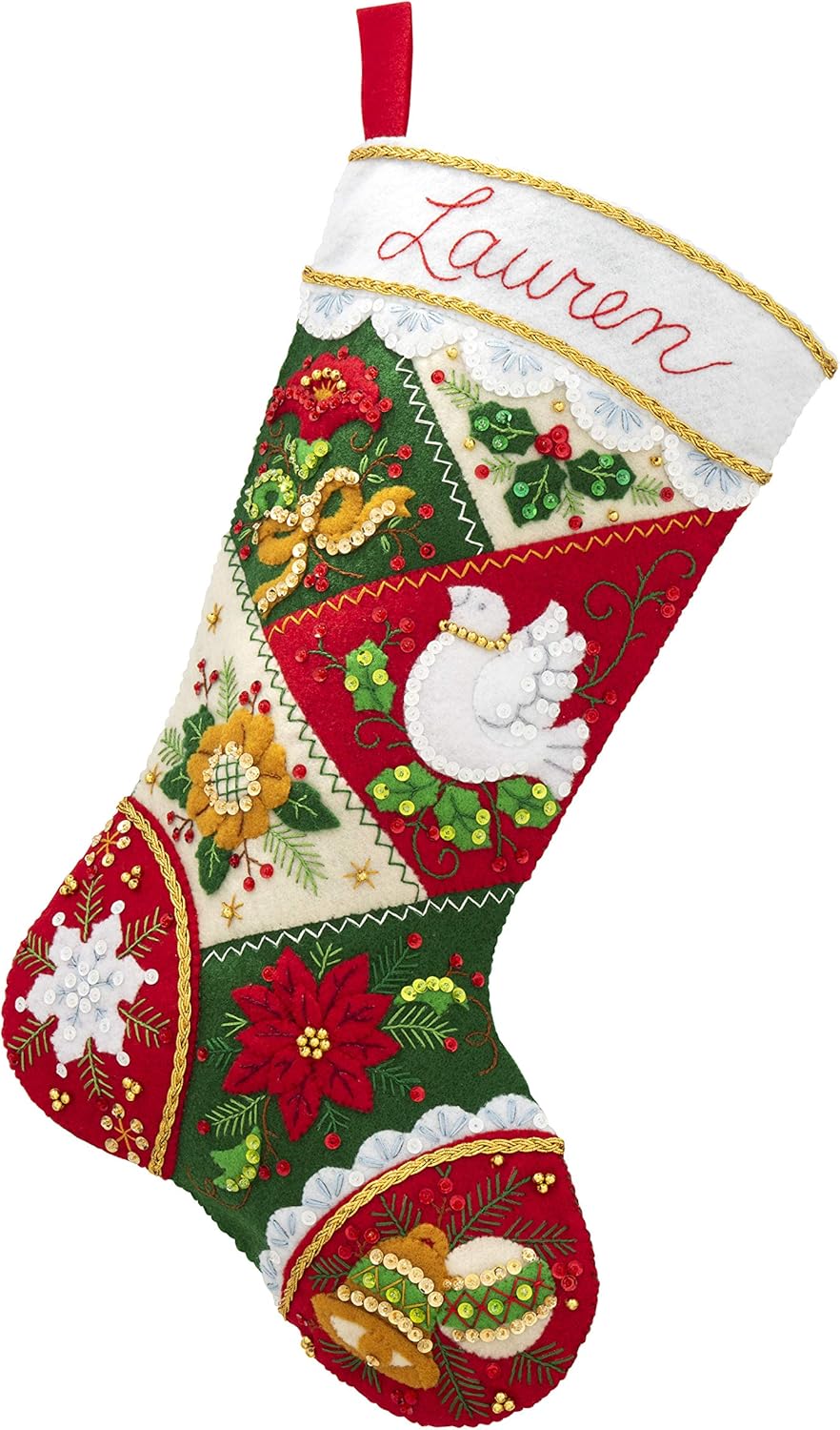 Elegant Patchwork, Felt Applique Christmas Stocking Kit, 18&#x22;&#x22;&#x22; (89261E)