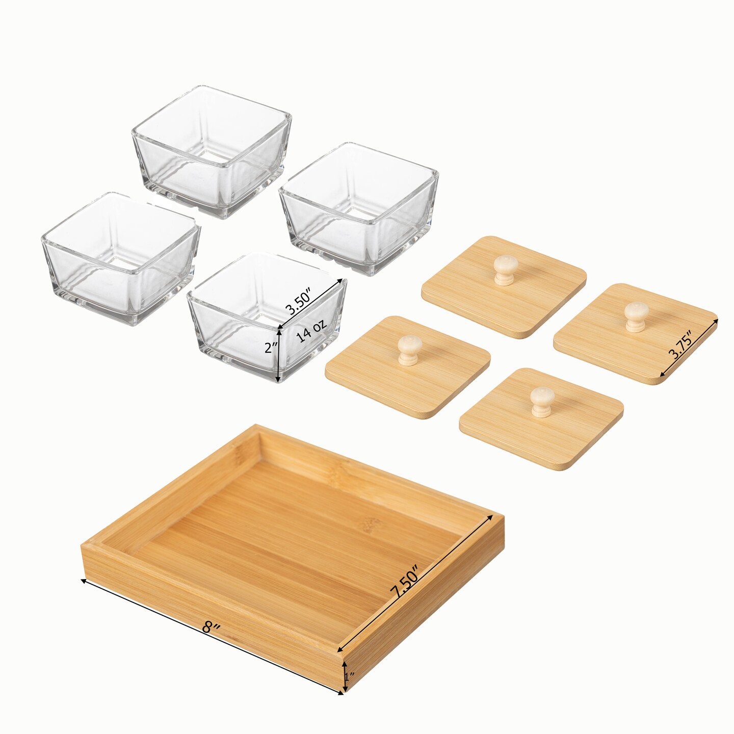 Basicwise Set of Glass Jars with Bamboo Lids and Wooden Tray &#x2013; Charcuterie, Snack Organizer, and Fruit Platter for Party, Candy Jars, Cookies, Nuts, Fruits and Snack Box
