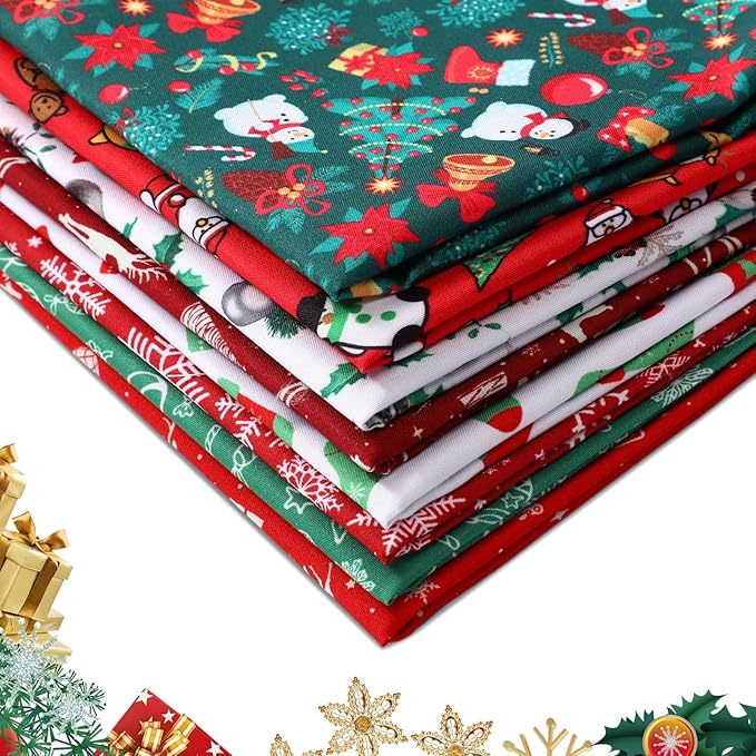 8 Pcs 20 x 20 Inches Christmas Fabric Quilting Christmas Fabric Bundles Precut Fabric Squares Christmas Printed Fabric Scraps for DIY Sewing Crafts Project Patchwork Dress Apron