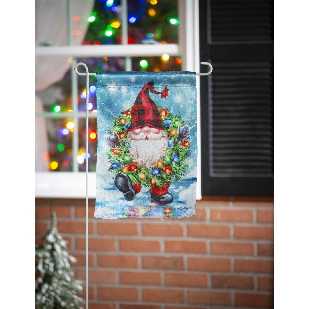 Gnome Christmas Wreath Garden Flag 2 Sided