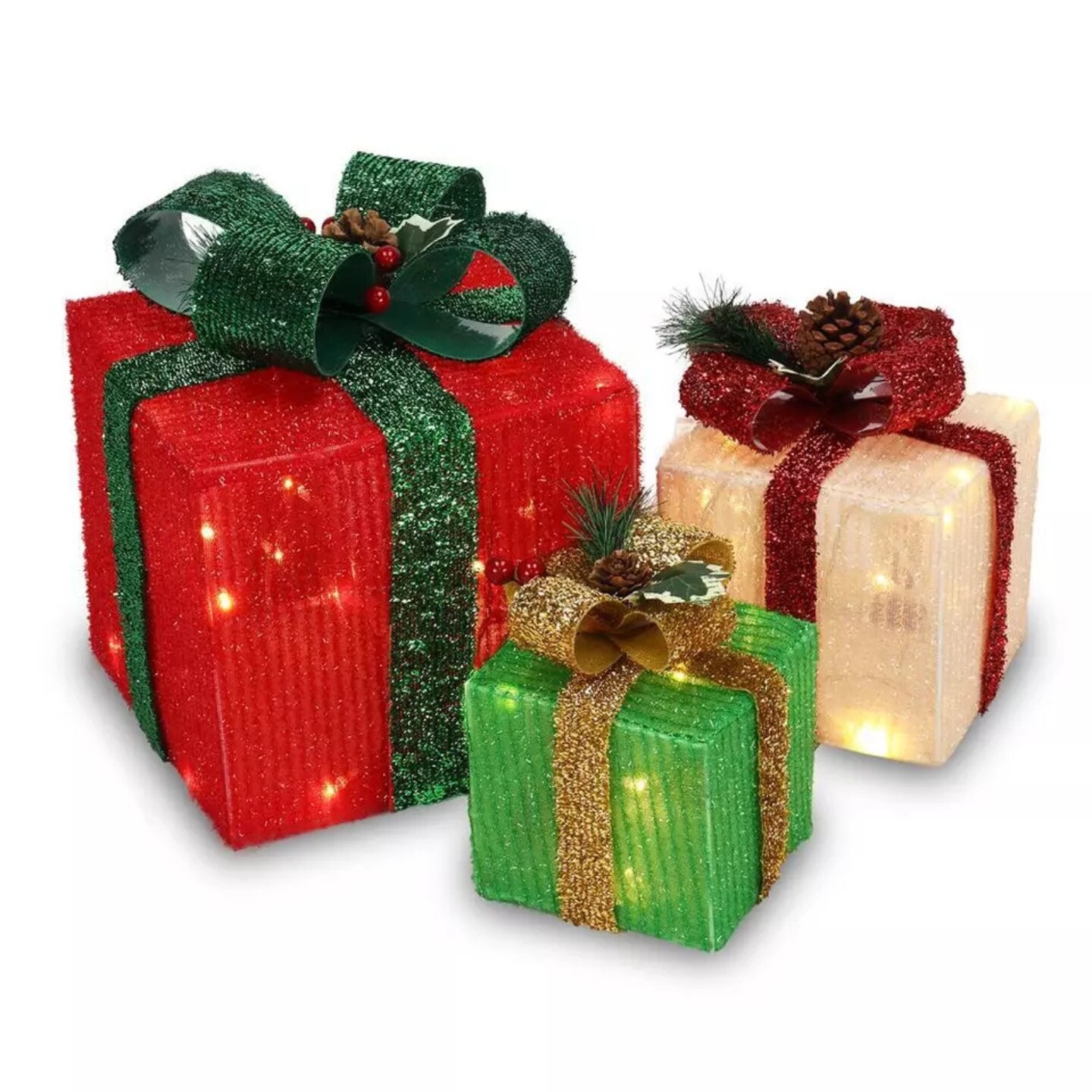 Kitcheniva Christmas Lighted Gift Boxes Decorations Multicolor 3 Pcs ...