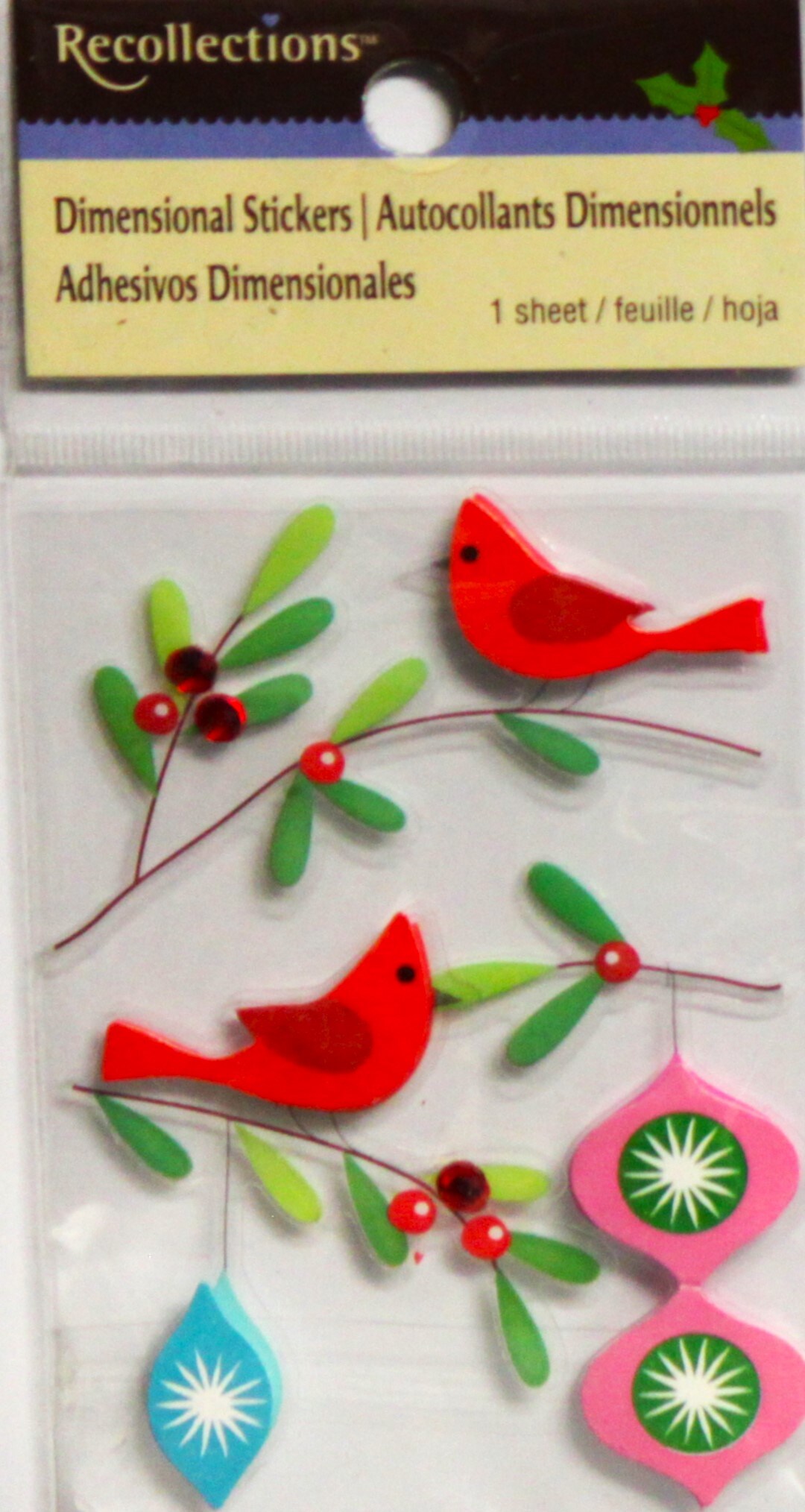 Recollection Vintage s Holly &#x26; Ornaments Dimensional Stickers