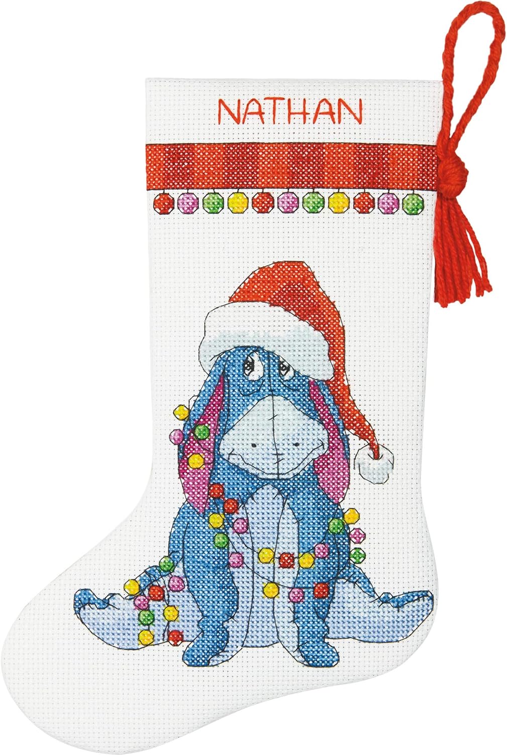 Eeyore Christmas Stocking Counted Cross Stitch Kit for Beginners, 14 Count White Aida Cloth, 10&#x27;&#x27;L