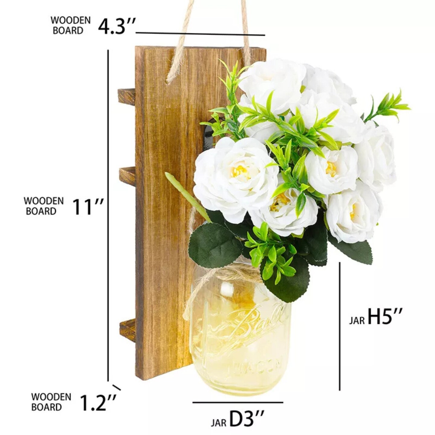 Kitcheniva Hanging Mason Jar Wall Decor With 30LED Fairy Lights Sconces Rustic