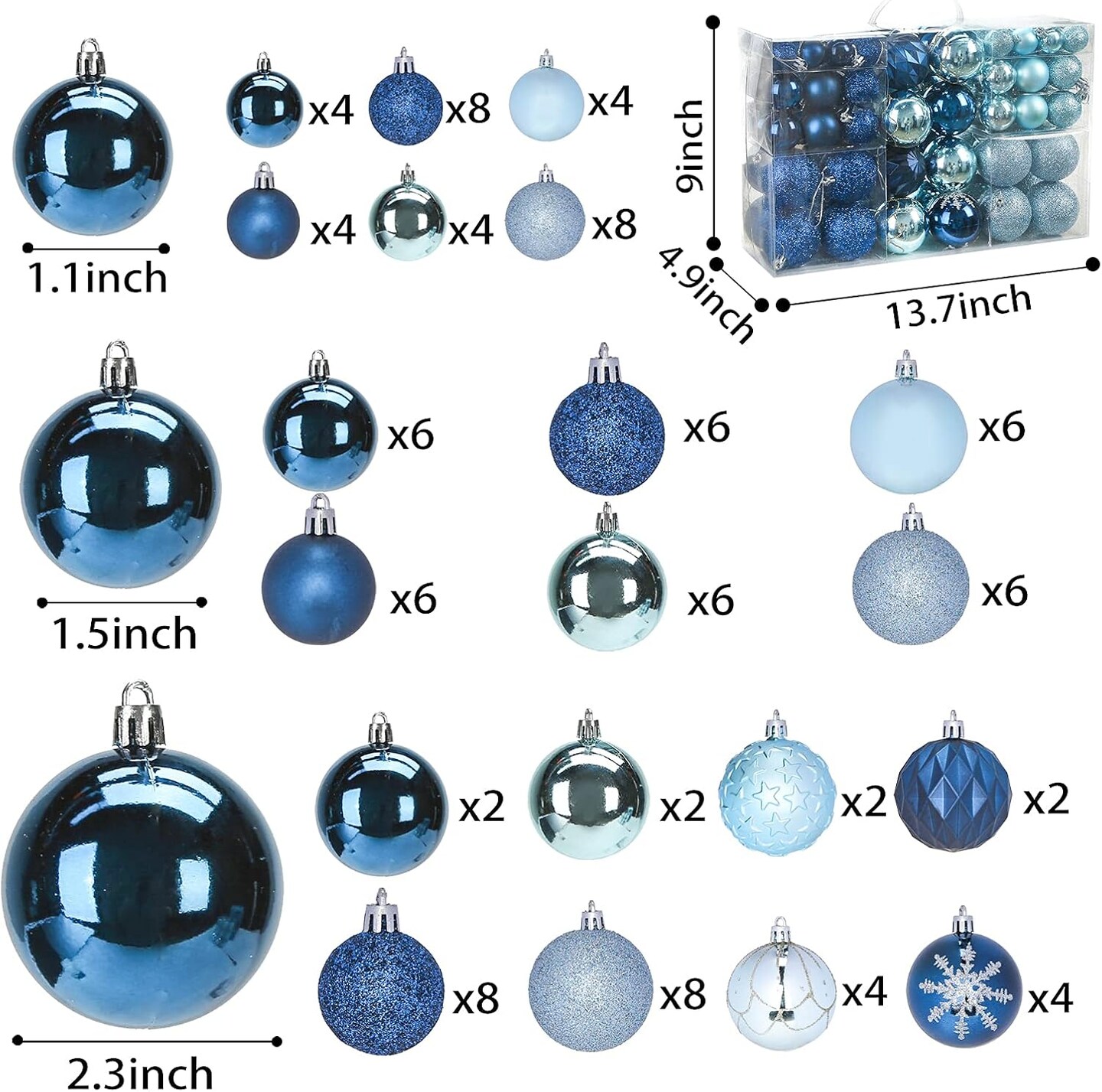 Mercury Christmas Ball Ornaments Silver Set of 4 Extra Large Hanging Tree Ball Ornament Decorations Super Large Shatterproof Vintage Balls 6-Inch