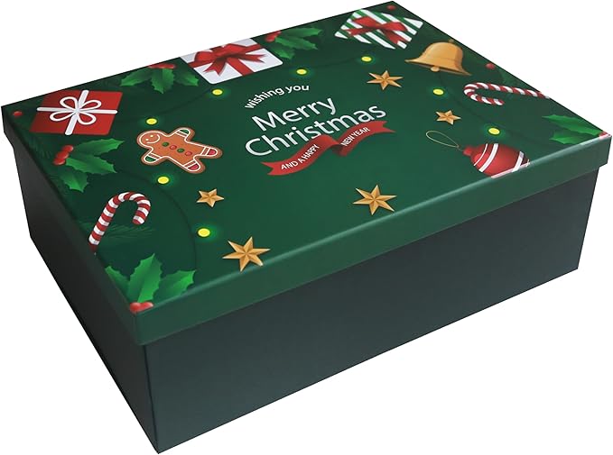 Green Christmas Gift Boxes with Lids, 10.63x8.27x4.13(270x210x105 mm) Large Empty Gift Boxes for Presents, Luxury Sturdy Foldable Cardboard Box for Gifts, Christmas Party Favor Supplies (Pack of 1)