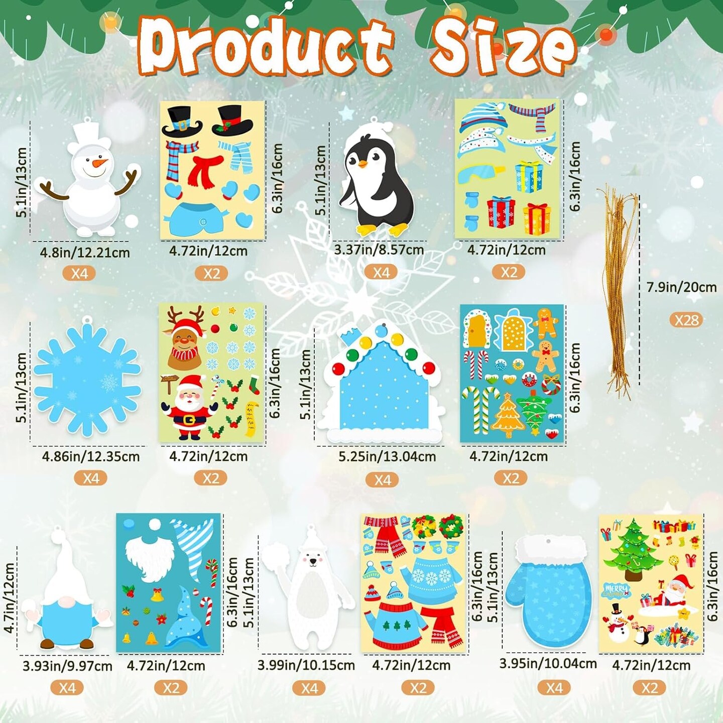 Christmas Crafts Ornament Making Kit for Kids - 28pcs DIY Christmas Cutouts with Snowman Snowflake Penguin Gnome Christmas Stickers for Tree Decorations Christmas Winter Party Favors Supplies