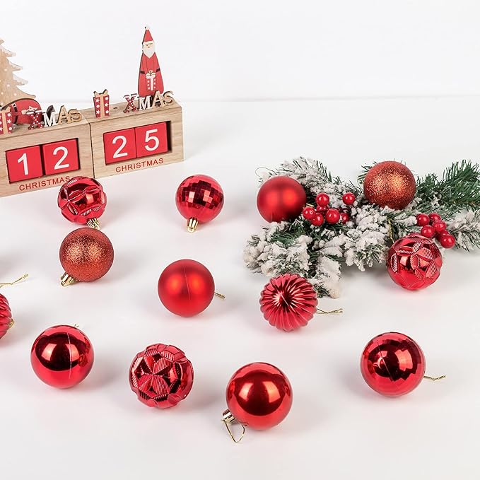 Hanging Decorations Set for Xmas Tree Garland Ornaments (Red, 2.36&#x27;&#x27;/60mm)