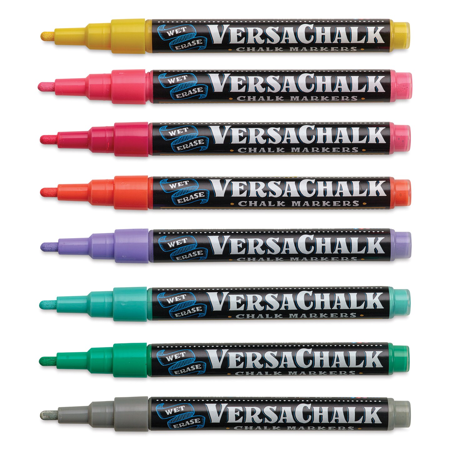VersaChalk Wet Erase Liquid Chalk Markers - Vivid Colors, 3 mm, Set of 8, Fine Tip