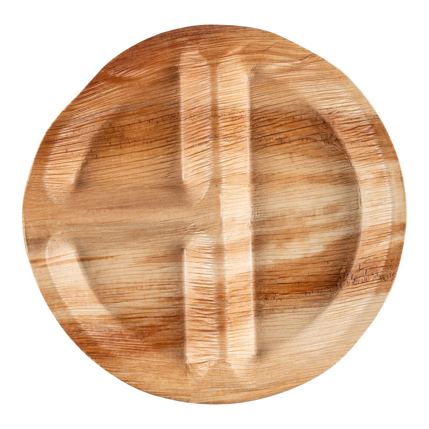 Round Palm Leaf 3-Partition Eco Friendly Disposable Dinner Plates - 10&#x22; (100 Plates)