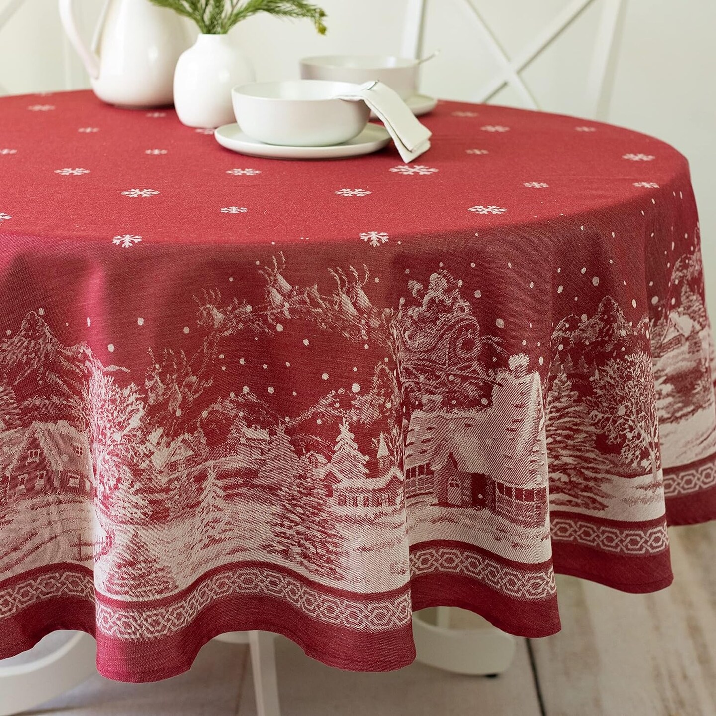 Engineered Jacquard Heavyweight Fabric Table Cloth, Holiday, Winter, and Christmas Tablecloth (Christmas Story, 70&#x22; Round)