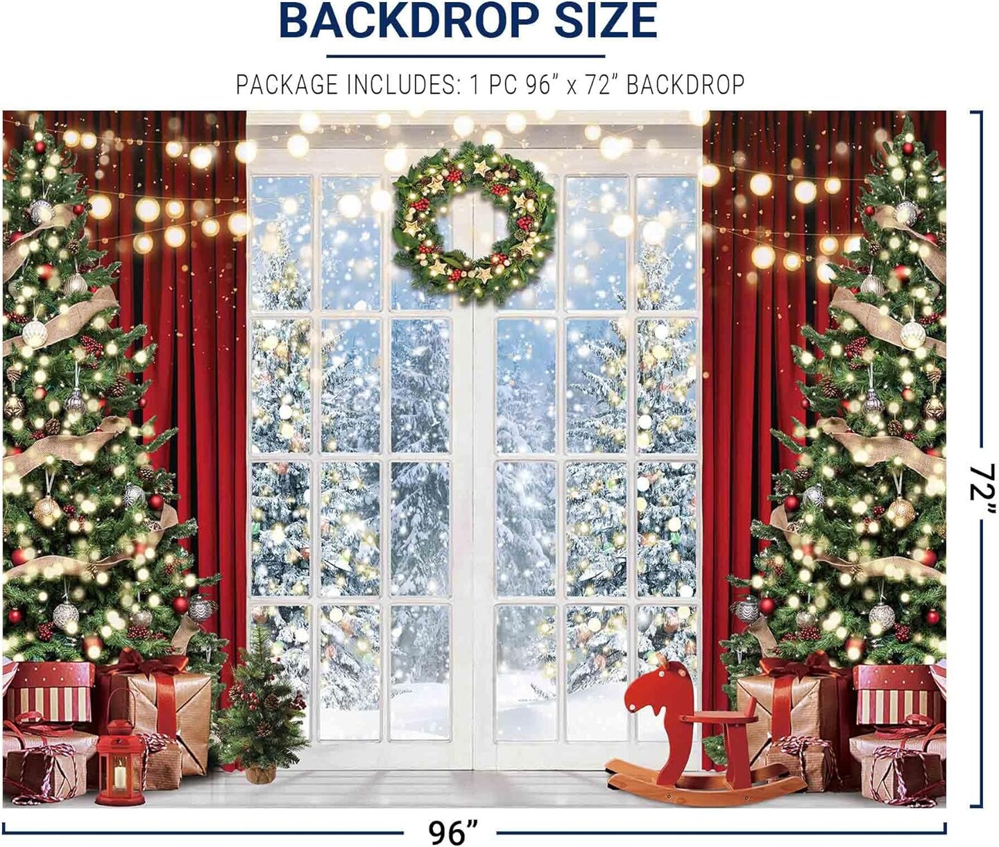 96&#x22; x 72&#x22; Christmas Window Backdrop for Photography Winter Merry Xmas Tree Background Snow Holiday Photobooth Portrait Party Banner Festival Photo Studio Props Supplies