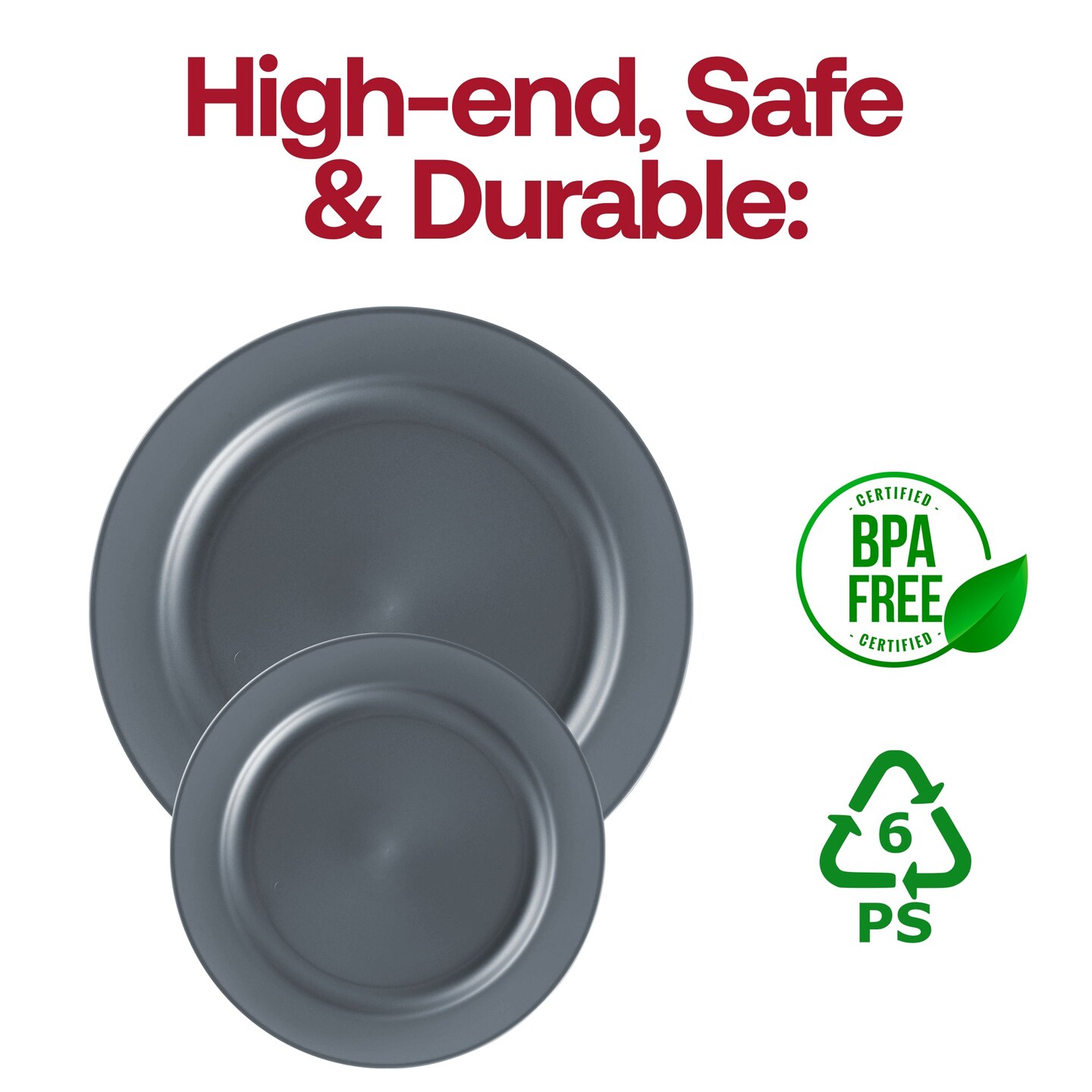Matte Charcoal Gray Round Disposable Plastic Appetizer/Salad Plates - 7.5" (120 Plates)