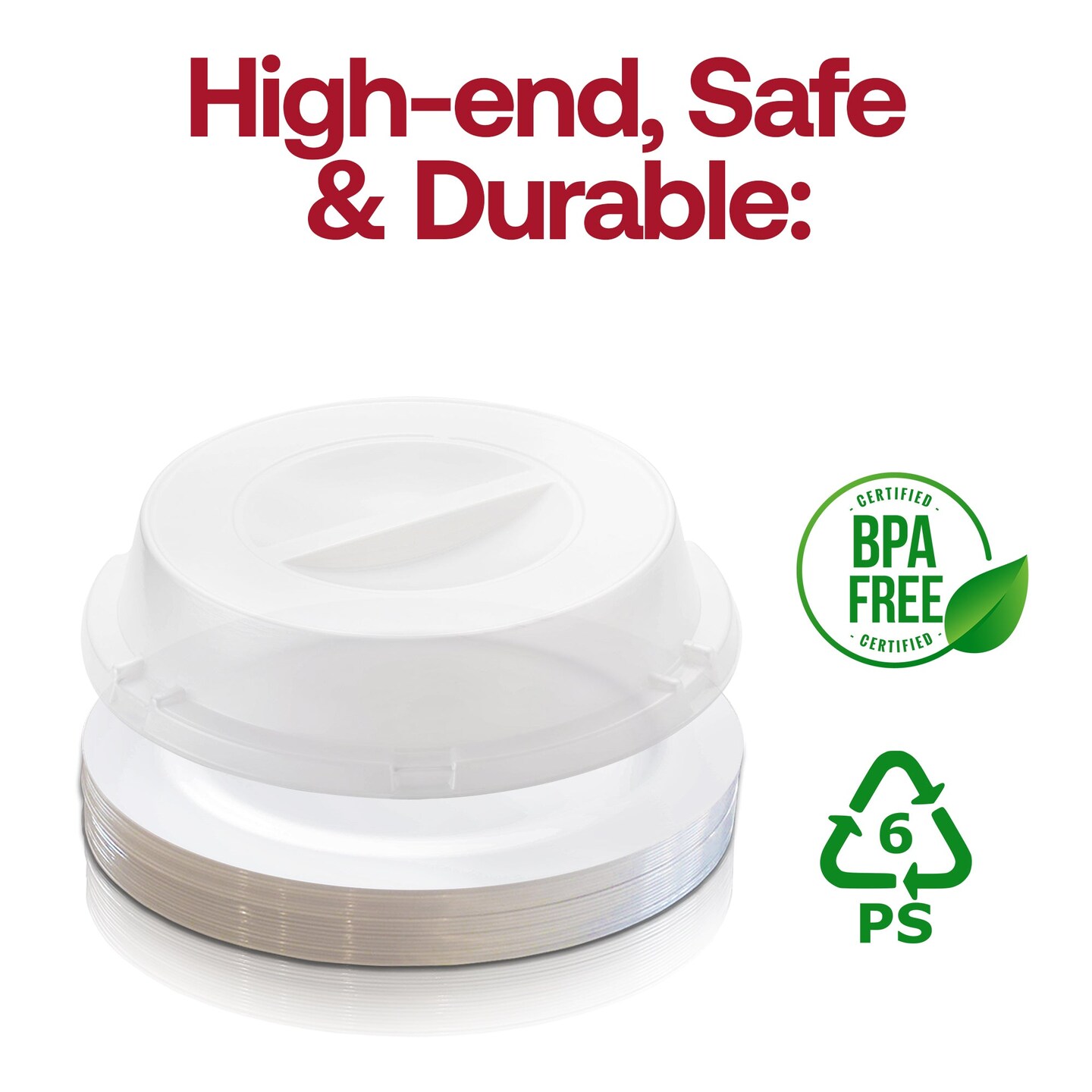 Solid White Disposable Plastic Buffet Plates with Clear Dome Lids - 9" (500 Settings)