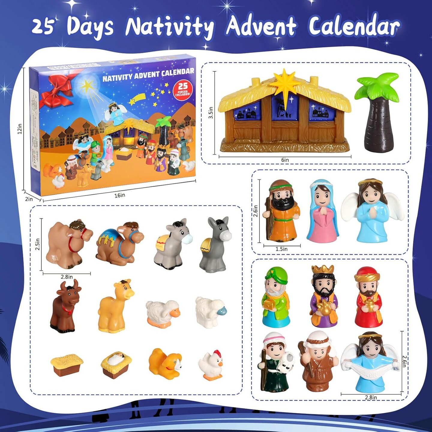 Lighted Nativity Advent Calendar 2025 Kids, Christmas Story Toddler