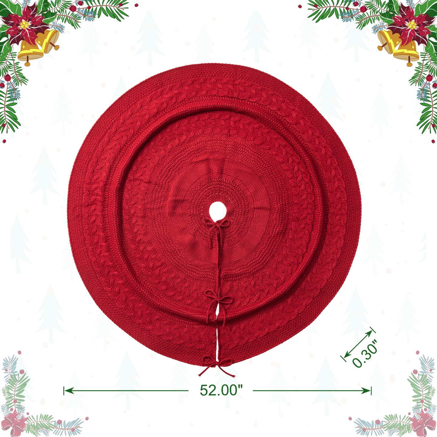 52&#x22;D/48&#x27;&#x27;D Knitted Acrylic Red Christmas Tree Skirt