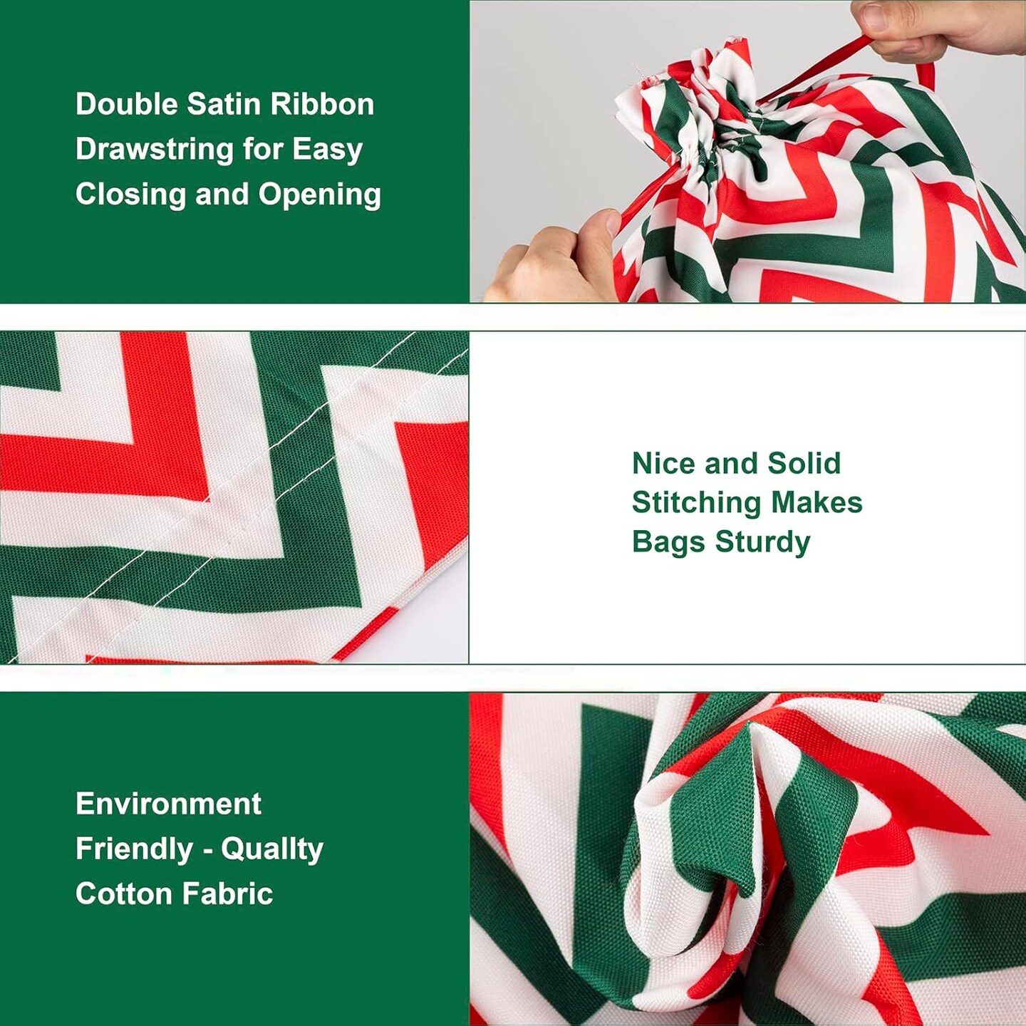 3 Pack 20x16 inches Christmas Big Cotton Gift Bags With Drawstrings,Reusable Holiday Fabric gift bags,Christmas Giant Gift Bags Large Present Bags for Xmas Presents Party Favor