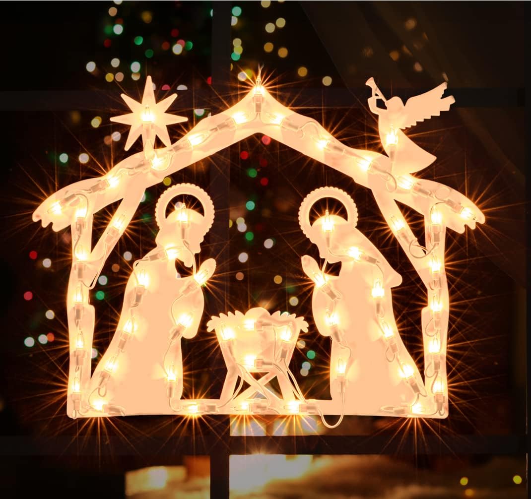 Lighted Nativity Christmas Window Decoration - Silhouette Lights for Home, Party, Patio, Lawn, Garden