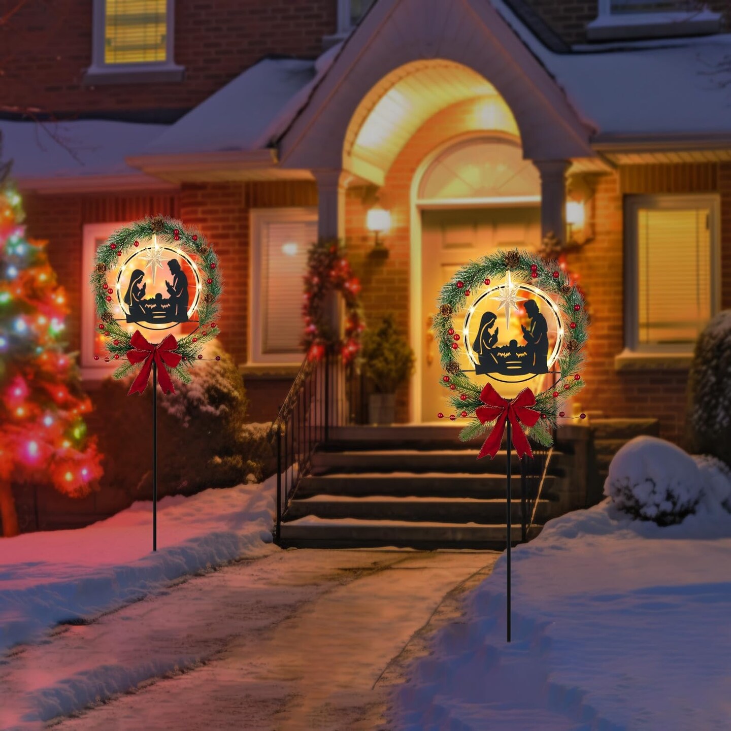 Solar Powered Nativity Scene, Christmas Yard Stakes Outdoor Christmas Decorations Garden Decor for Outside